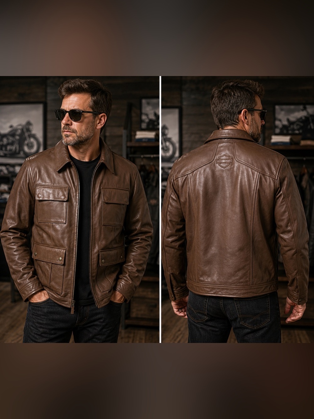Harley-Davidson Men's XXL Portage Leather Jacket  Brown 98002-22VM $425 NEW!